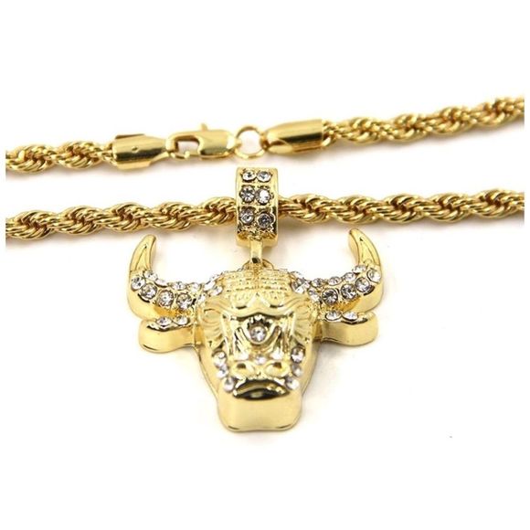 NEW 14K Gold Plated Bull Pendant Free Rope Chain - Picture 3 of 3
